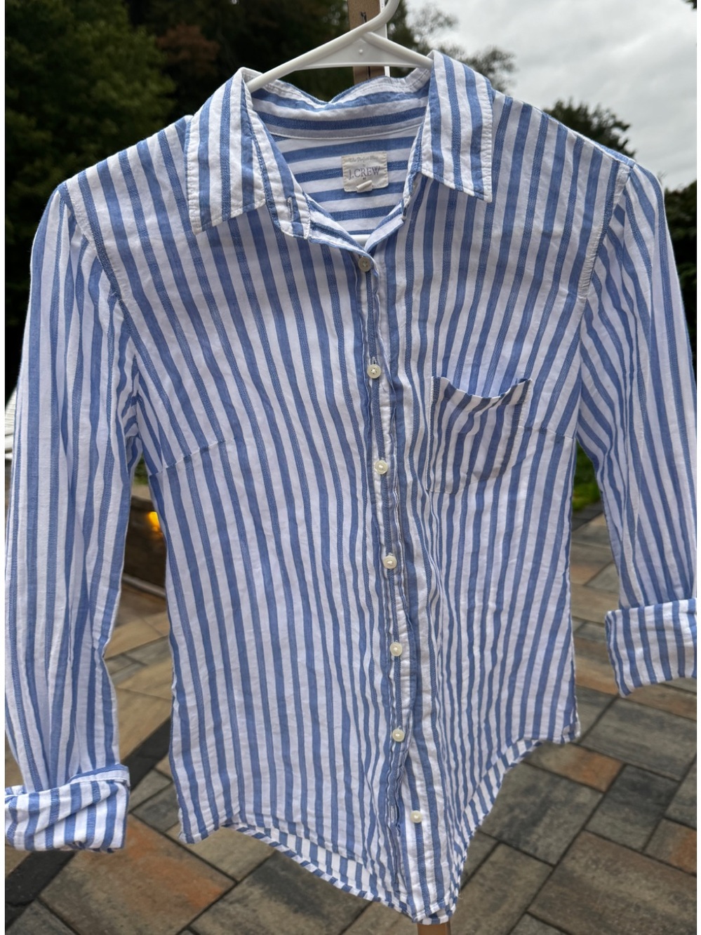 J.Crew Classic Striped Shirt Women’s Small Perfect Blue 100% Cotton Button Front
